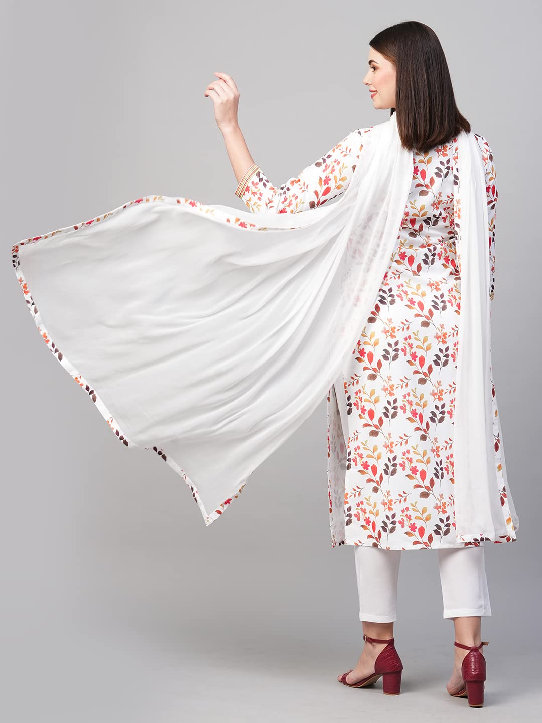Anni Designer Women'S Cotton Blend Printed Kurta And Pant With Dupatta Set (Kaleping-White_Xxl_White_Xx-Large),White,2XL,Cotton Blend,Regular,Dupatta