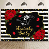 MEHOFOND 7x5ft Kentucky Derby Backdrop Rose Kentucky Derby Photography Background Black White Horse Racing Party Supplies Gold C