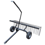 Yard Tuff 72 Inch Heavy Duty Durable Steel Pine Straw Rake with Wheels, Lift Handle, 28 Spring Steel Tines, and Hitch for ATV, U