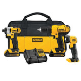DEWALT 20V MAX Cordless Drill Impact Driver and LED Work Light Portable, Power Tool Combo Kit 3 Tool, 2 Batteries and Charger In
