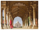 Woman In Traditional Sari Walking Towards Taj Mahal-Paper Art-50,,X38,,