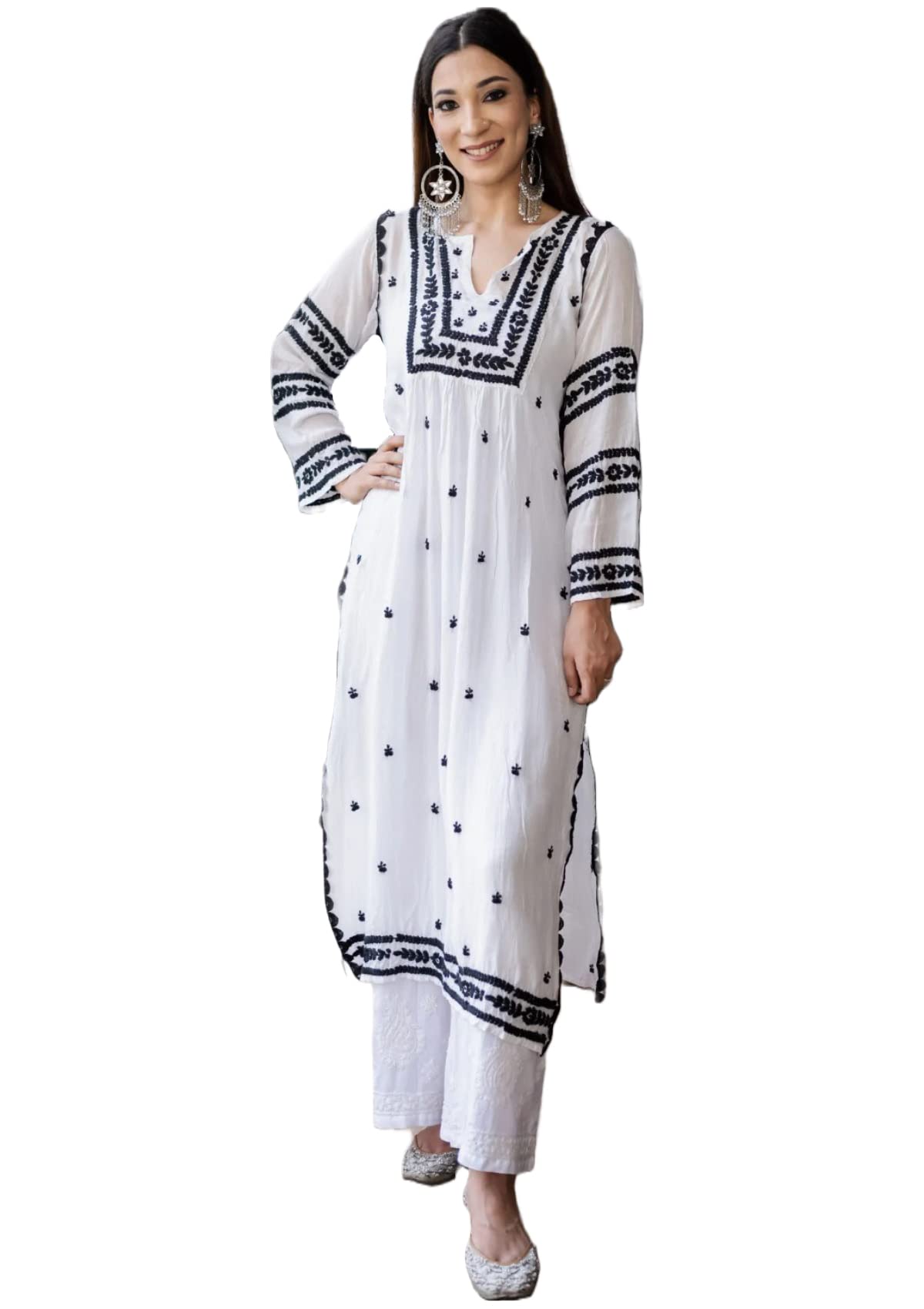 Anni Designer Women'S Cotton Blend Embroidered Straight Kurta (Stho-White_S_White_Small),White,S