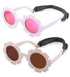 Polarized Baby Sunglasses with Strap - Flexible Flower Shaped Sunglasses for Toddler & Infant Age 0-24 Months (Beige/Brown + Lig