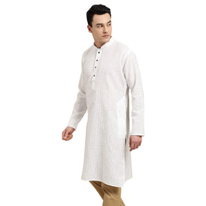 Sojanya (Since 1958 Men'S Cotton Linen White Checked Only Long Kurta Size: 44