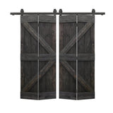68 in. x 84 in. K Series Charcoal Black Stained DIY Wood Double Bi-Fold Barn Doors with Sliding Hardware Kit