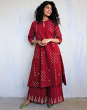 Gosriki Women'S Rayon Viscose A-Line Printed Kurta With Palazzo (Chaurya Red-Gs_S_Red_Small),Red,,B0FDBH16LV
