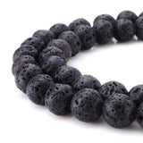 BEADNOVA Black Lava Beads Natural Crystal Beads Stone Gemstone Round Loose Energy Healing with Crystal Stretch Cord for Jewelry 