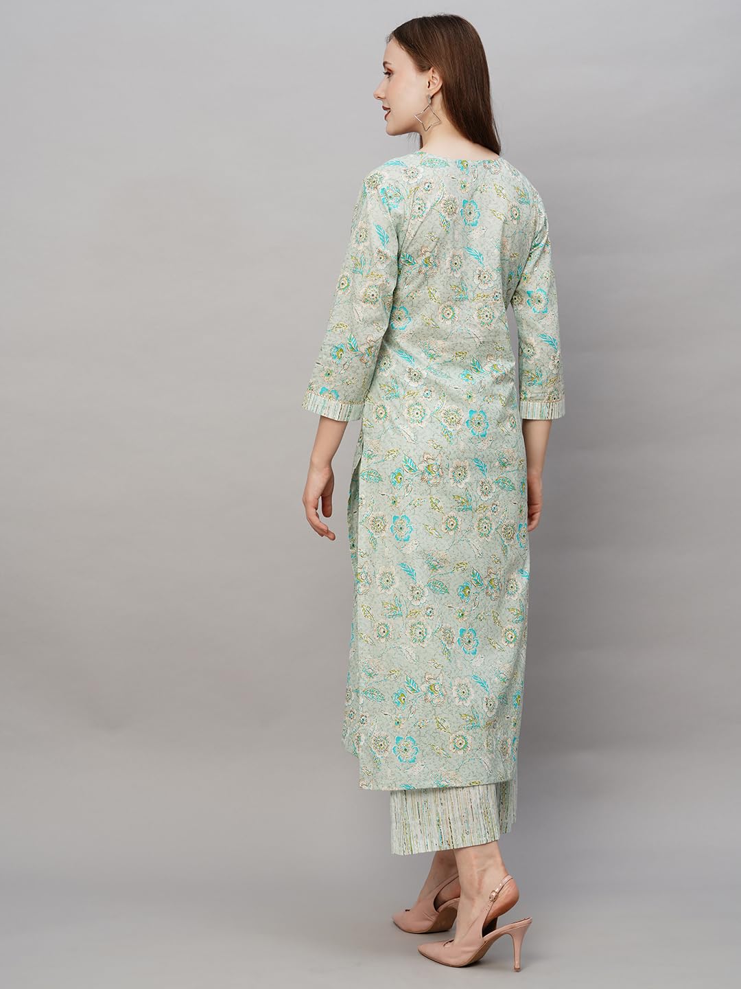 Anni Designer Women'S Cotton Blend Printed Straight Kurta With Pant (Vira Grey_Xxl_Grey_Xx-Large),Grey,2XL,Cotton Blend,Regular,Kurta