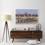 Burchell'S Zebra And Giraffe At Waterhole, Etosha National Park, Namibia-Paper Art-62,,X42,,