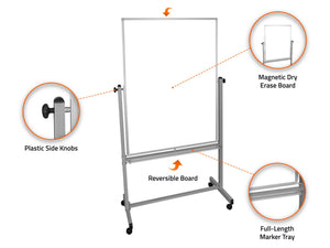 Luxor Mobile Mb3648Ww Dry Erase Double-Sided Magnetic Whiteboard With Aluminum Frame And Stand,36''W X 48''H