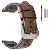 EACHE Brown Leather Watch Bands for Men 26mm, Oil Waxed Thick Leather Watch Straps Oil Waxed Dark Brown with Silver Buckle
