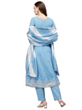 Stylum Women Cotton Anarkali Kurta Pant And Dupatta Set (Kpdskystar42_Light Blue_Xl)