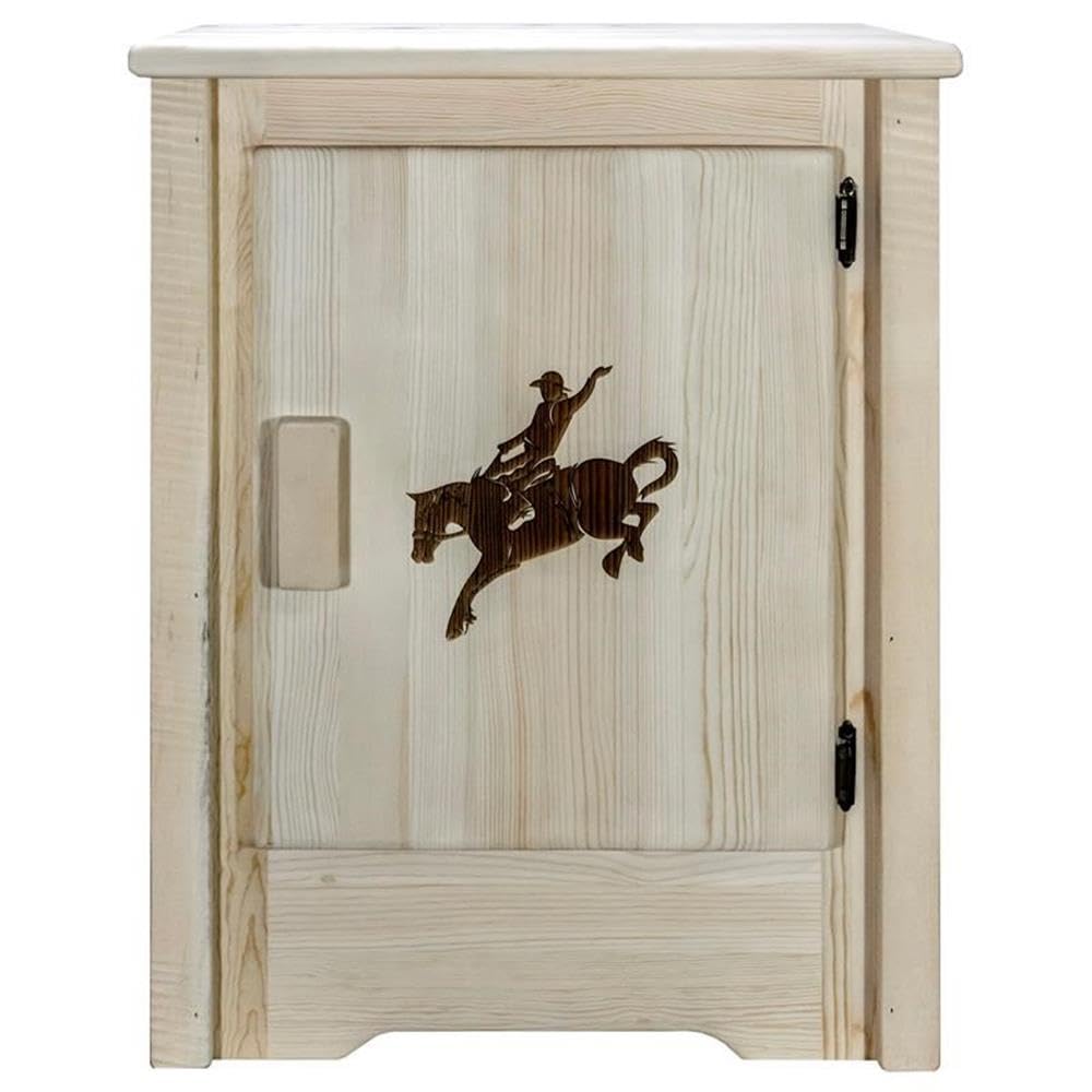 Montana Woodworks Homestead Collection Accent Cabinet With Laser Engraved Bronc Design, Right Hinged, Ready To Finish