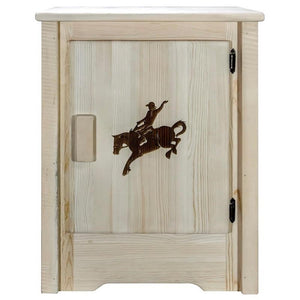 Montana Woodworks Homestead Collection Accent Cabinet With Laser Engraved Bronc Design, Right Hinged, Ready To Finish