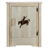 Montana Woodworks Homestead Collection Accent Cabinet With Laser Engraved Bronc Design, Right Hinged, Ready To Finish