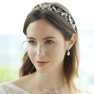Bridal Hair Vines Crystal Pearls Flower Wedding Hair Accessories Evening Party Tiara Headpiece For Bridesmaid and Flower Girls