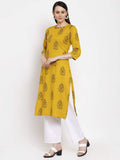 Gosriki Women'S Yellow Pure Cotton Straight Kurta With Plazzo (Luna Yellow_L),Yellow,,B08KDXF1YZ
