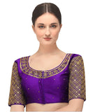 Pujia Mills Women'S Embroidery Handwork Sequence Work Necklace Design Readymade Blouse (Purple, 32)