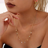 Gold Pink Zircon Teardrop Necklace for Women Dainty Dangle Charm Chain 18K Gold-Plated Stainless Steel 15.7 + 2.7 Adjustable