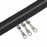 YaHoGa #5 Gunmetal Metallic Nylon Coil Zippers by The Yard Bulk Black Tape 10 Yards with 25pcs Pulls for DIY Sewing Tailor Craft