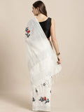 Anni Designer Women'S Woven Linen Saree (Beyhadh_White),White,Free,Linen,ready to wear,Saree