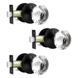 Lepushom 3 Pack Crystal Door Knobs Interior, Elegant Matte Black Glass Door Knobs, Keyless Privacy Door Locks for Bedrooms and B