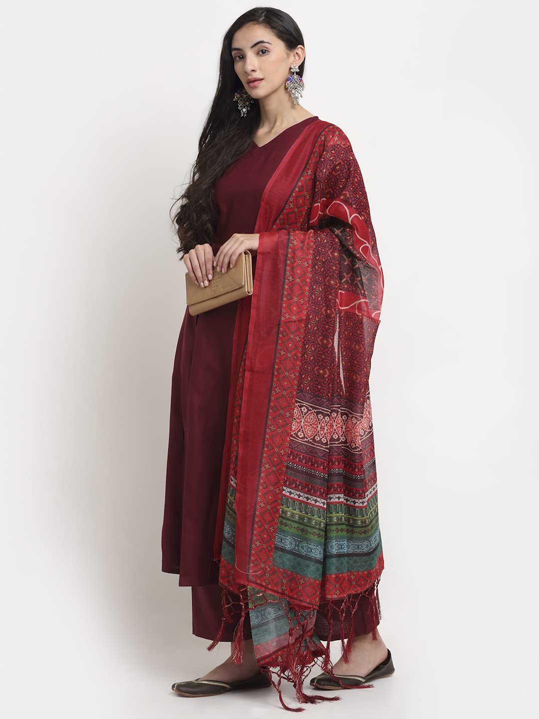 Anni Designer Women'S Cotton Anarkali Kurta With Pant & Dupatta (Rani Maroon_S_Maroon_Small),Maroon,S,Cotton Blend,Anarkali,Dupatta