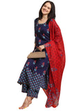 Anni Designer Women'S Rayon Blend Straight Printed Kurta With Pant & Dupatta (Masumi Blue-Vks01_M_Blue_Medium),Blue,M,,,