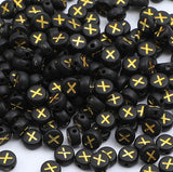 XIENBAOFU 100PCS Letter Beads 4X7mm Acrylic Alphabet Beads Gold Black Letter X Flat Round for Jewelry Making Bracelet Necklace K