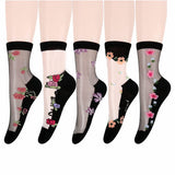 Nicsy WomenS Girls Multi Design Socks Transparent Ankle Length Plain Floral Socks Pack 5 (Floral Socks)