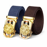 MenS Tactical Nylon Belt With Gold Metal Buckle, Adjustable Canvas Belt, Navy Blue And Brown, 2 Pack
