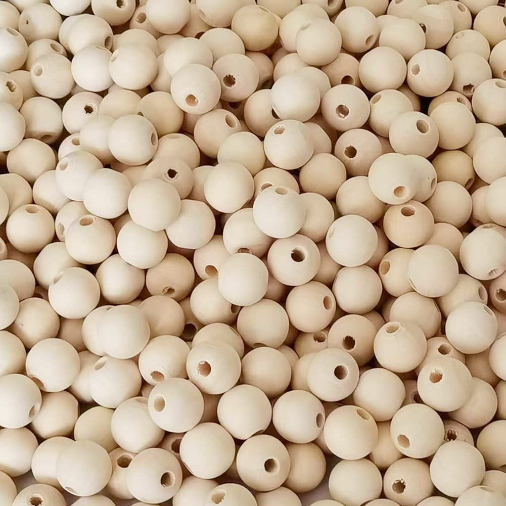 WLIANG 800 Pcs 8mm Natural Wood Beads, Unfinished Round Bulk Spacer Wooden Beads for DIY Crafts, Garlands Farmhouse Holiday Deco