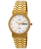 Timex Classics Analog Watch For Man With White Round Dial & Gold Stainless Steel Bracelet Band Water Resistant Men'S Wrist Watch