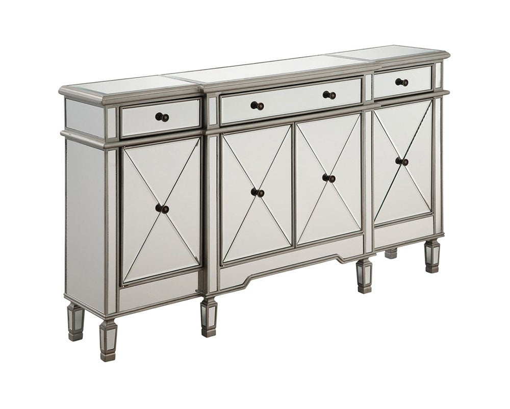 Elegant Lighting 3 Drawer 4 Door Cabinet In Silver Clear 60 X 14 X 36