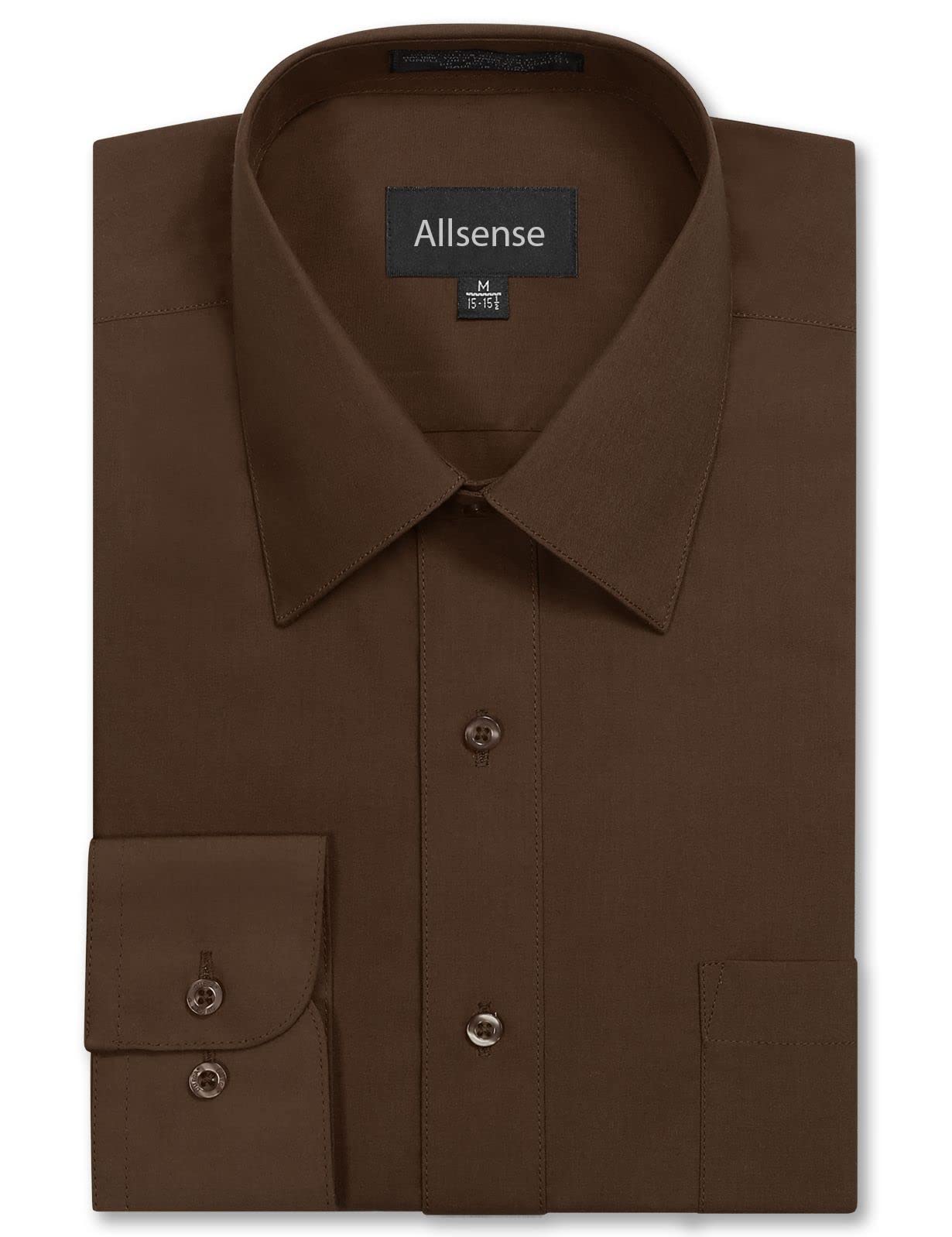Allsense Men's Long Sleeve Regular Fit Solid Dress Shirt 15-15.5 N : 32-33 S Brown