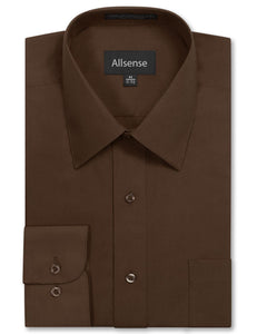 Allsense Men's Long Sleeve Regular Fit Solid Dress Shirt 15-15.5 N : 32-33 S Brown