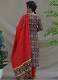Gosriki Women'S Cotton Blend Straight Printed Kurta With Pant & Dupatta (Makshi-Nw-Red_M-Gs_Red_Medium),Red,,B0BFQV97SQ