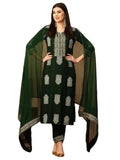Anni Designer Women'S Cotton Blend Straight Printed Kurta With Pant & Dupatta (Carla Green_Xxl_Green_Xx-Large),Green,2XL