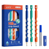 FEXONXA 2mm HB Grip Mechanical Pencil Set with Sharpener, 3 Extra Thick Lead Holder Pencils, Triangular NonSlip Grip, 8 Lead Re