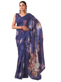 Satrani Women's Cotton Blend Floral Printed Ready To Wear One Minute Saree with Unstitched Blouse Piece (29RS263N_Navy Blue)