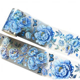 Trendivibe 4Xpet Washi Tape Decor Label Sticker For Gift Wrap Scrapbooking Supplies Books Blue Peony