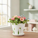 Xtore Graceful Botanical Ceramic Planter For Indoor Plants & Desk DCor | Minimal White Planter Pot With Subtle Floral Motif For 