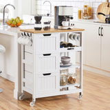 Yaheetech Kitchen Island Cart on Wheels with Bamboo Countertop, Rolling Serving Utility Trolley Cart with 3 Drawers, 3 Removable