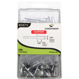 FPC84A100 Short Aluminum Rivets 1/4 Diameter, 1/4 Grip 100 Count
