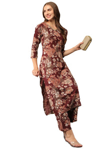 Gosriki Women'S Cotton Blend Straight Printed Kurta With Pant (Waqt Wine-Nh-Gs_S_Wine_Small),Wine,,B0D2NC2VNZ
