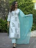 Pinkmint Women'S Printed Straight Kurta With Pant & Dupatta Suit Ll Festival Wear Light Blue1 3Xl