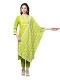 Anni Designer Women'S Cotton Straight Kurta With Pant & Dupatta (96-Perrot_L_Light Green_Large),Light Green,L,Cotton Blend,Straight,Kurta, Scarf