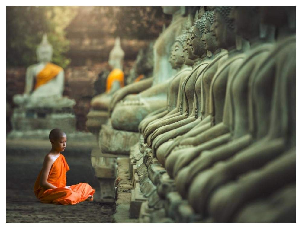 Young Buddhist Monk Praying, Thailand-Paper Art-50,,X38,,