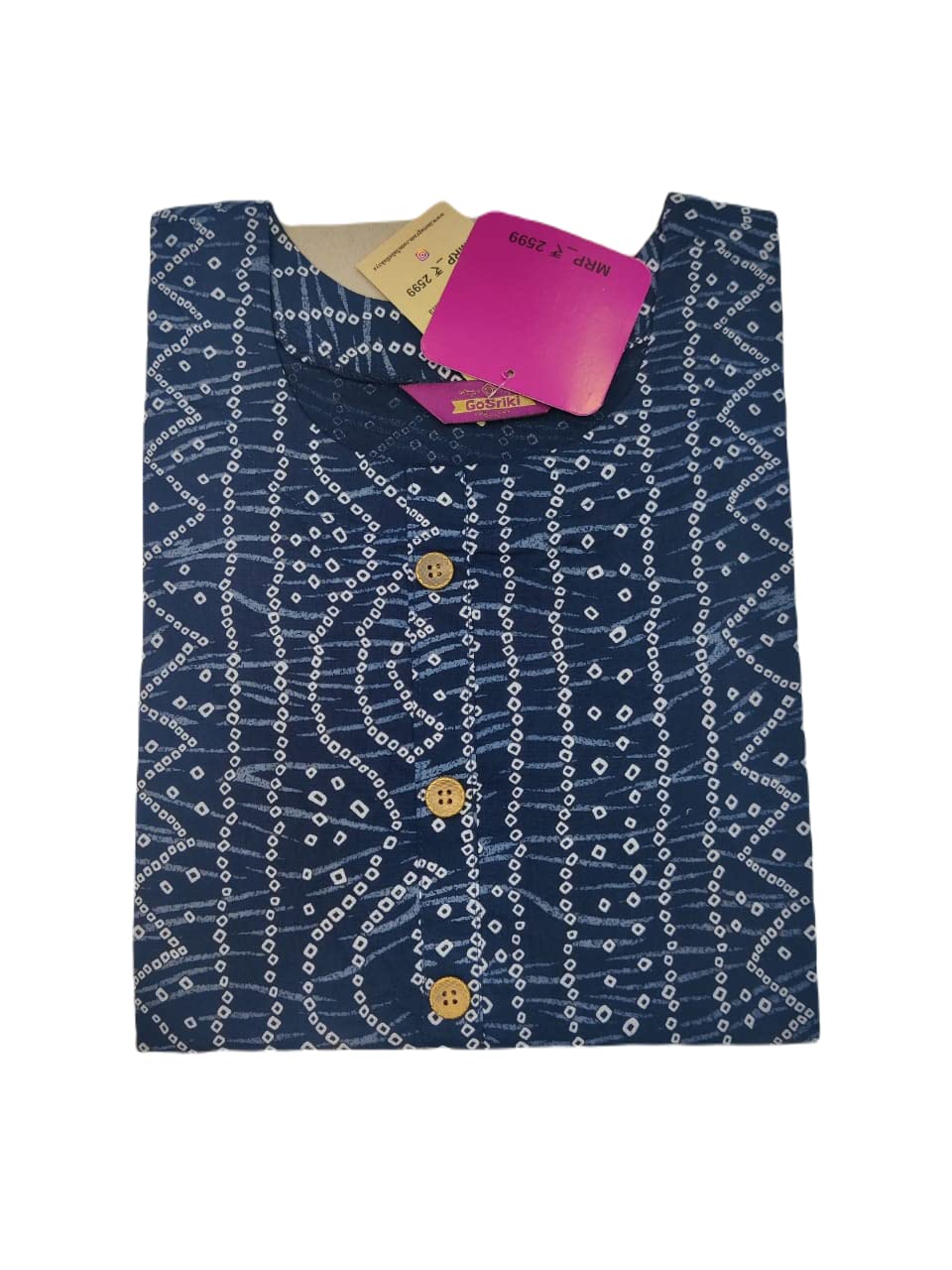 Anni Designer Women'S Cotton Blend Straight Printed Kurta (Bandhani Amd Blue_S_Blue_Small),Blue,S