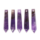 50mm Natural Amethyst Hexagonal Wand Jewelry Making Crystal Pointed Chakra Reiki Healing Beads 2mm Hole Drilled(Pack of 5)